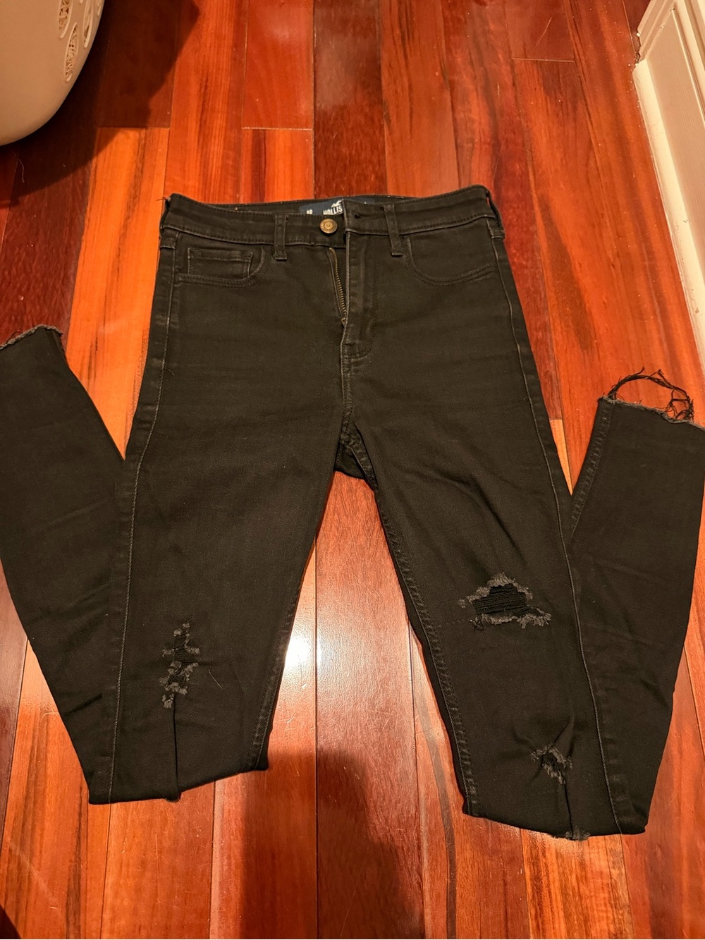 Hollister Black Ripped Women's High Rise Super Skinny Stretch Jeans 0R W24 L30